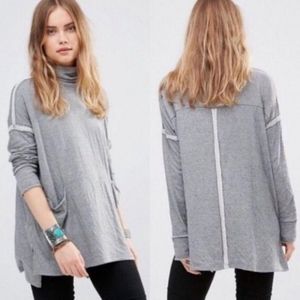 Free People Turtleneck Long Flight Grey Shirt Pockets XS